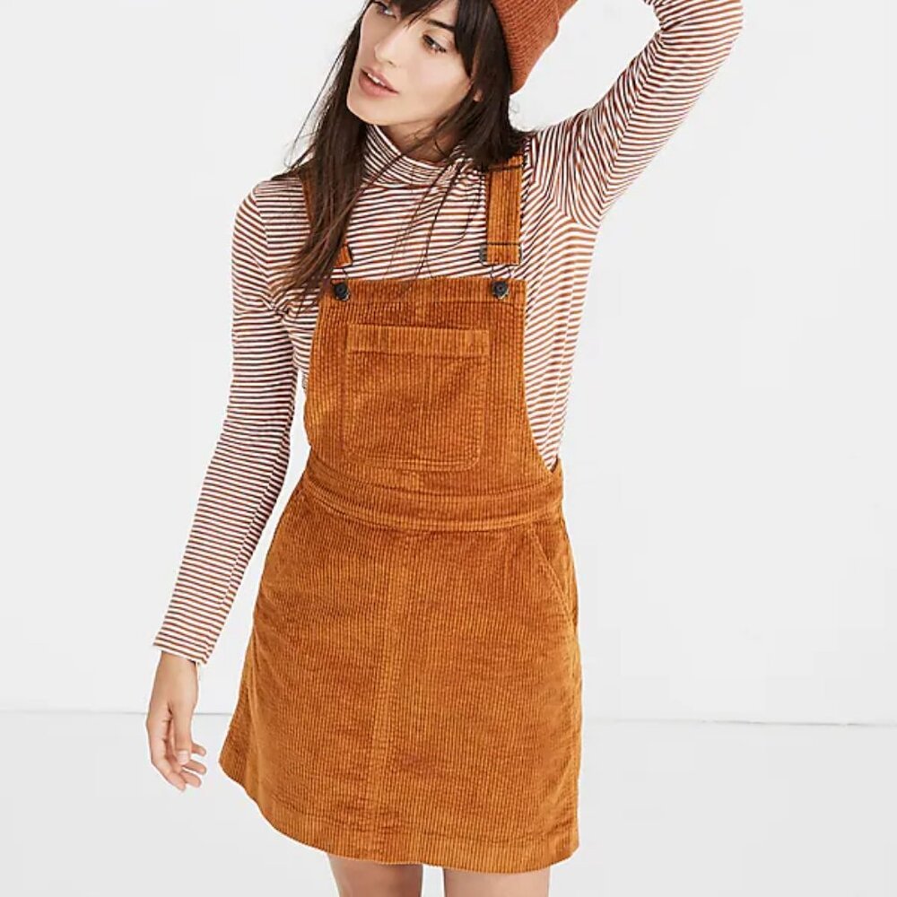 Madewell Corduroy Overall Dress in Carrot Cake Size Large New With Tags